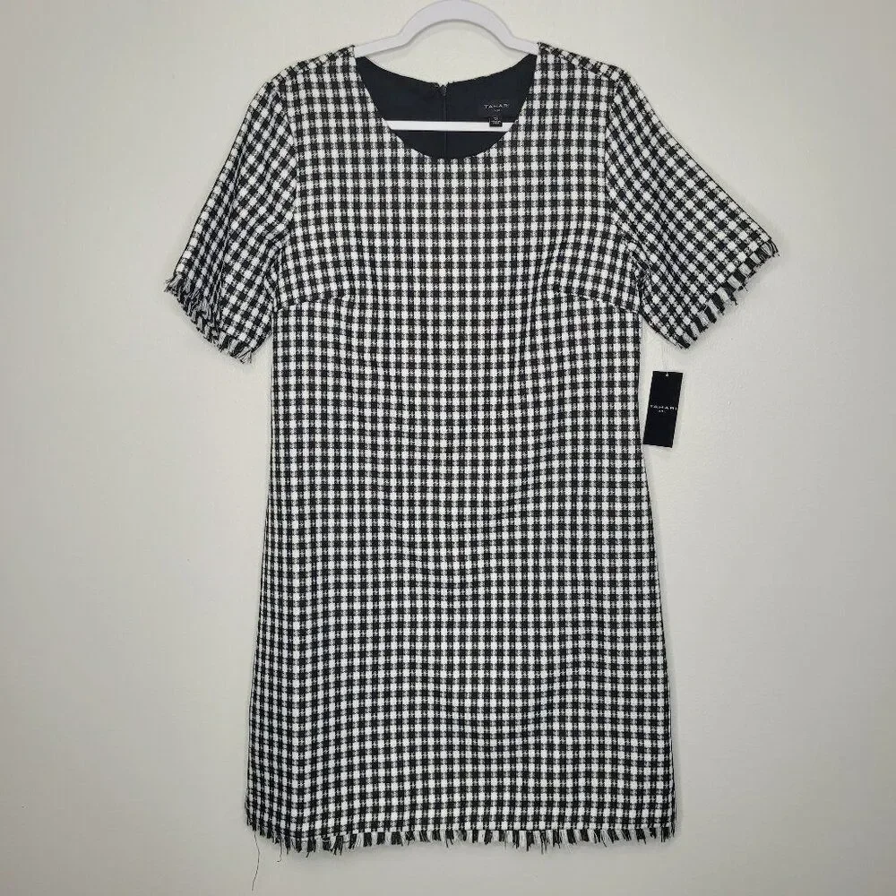 Tahari ASL Black and White Houndstooth Short-Sleeve Sheath Dress Classic 12 NWT - Picture 2 of 7